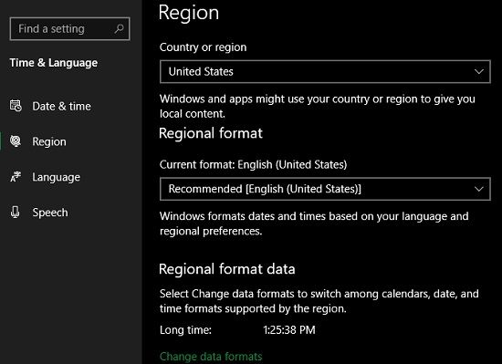 Change Regional Settings in Windows 10