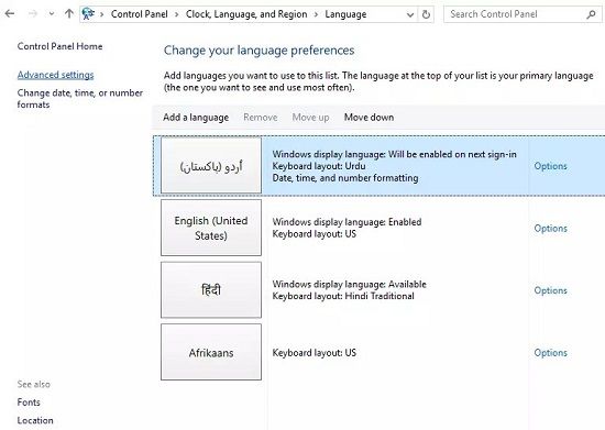 Click Advance Settings - how to change language in windows 10 shortcut