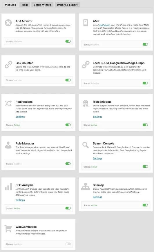 Rank Math Modules - top free SEO tools 2020