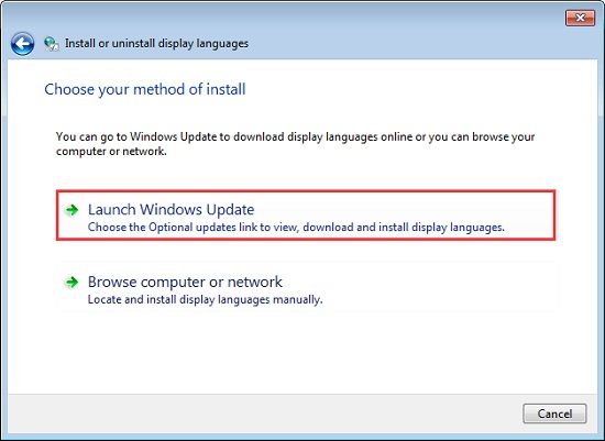 launch windows update - fix your windows license supports only one display language