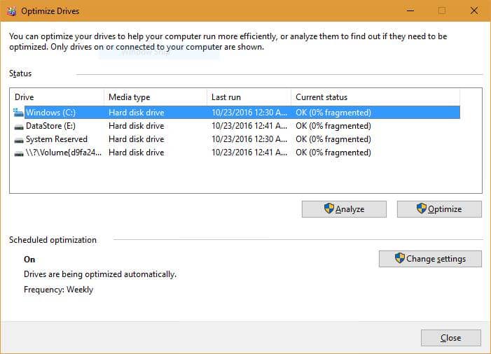 Run Defragmentation Tool - windows 10 registry tweaks to improve performance